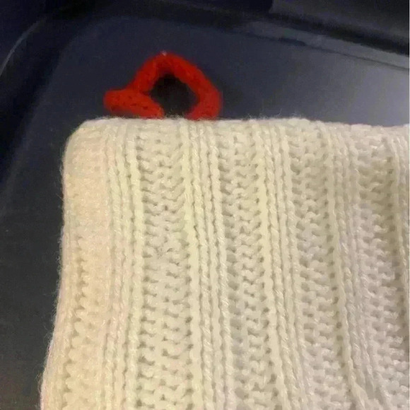 White Knit Monogram Christmas Holiday Stocking with the initial “D” in red 18” l - Picture 4 of 5